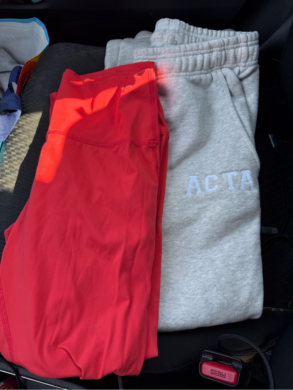 Acta High-Waist Red Leggings & Gray acta wide leg sweats